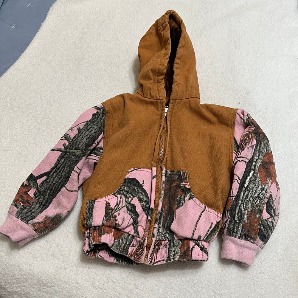 Outdoor Habitat Camouflage Hooded‎ Girl’s Jacket Sz 4T Zip Brown/Pink/ Green